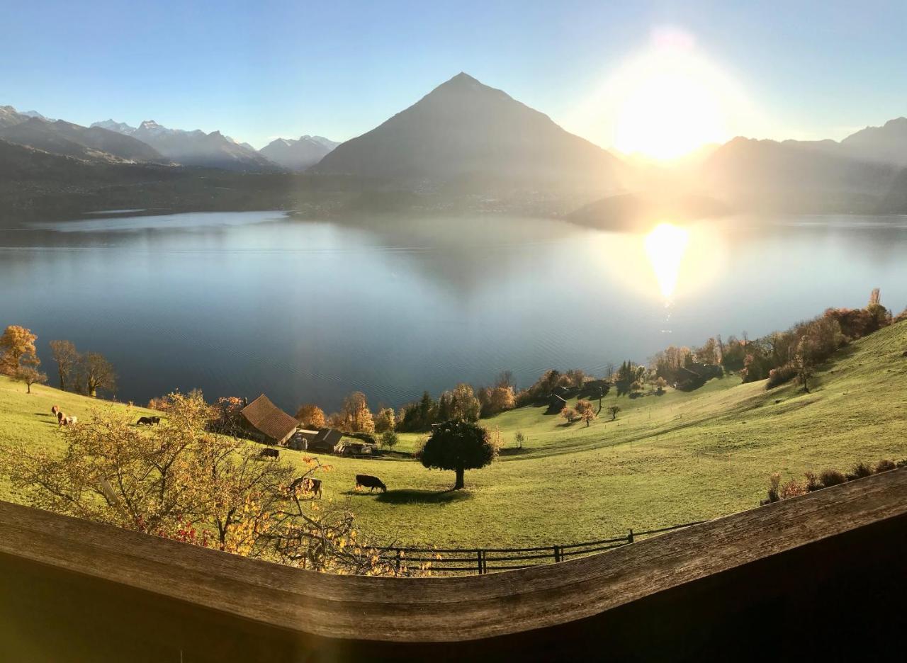 Chalet Egglen "Typical Swiss House, Best Views, Private Jacuzzi" Sigriswil Eksteriør billede